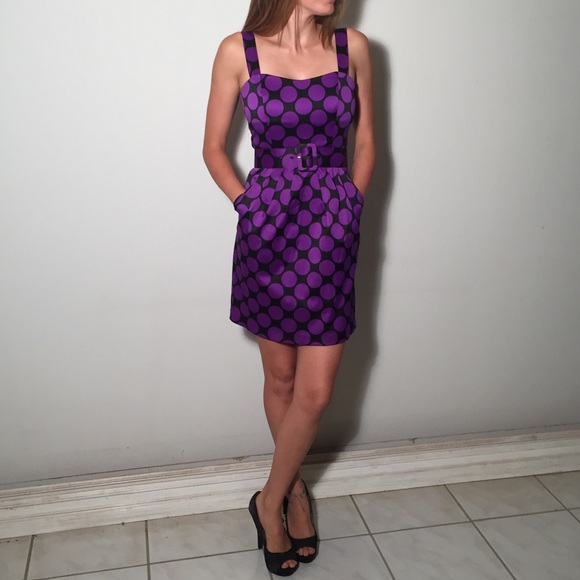 Belted Purple & Black Tailored Dress (w/ pockets!) - Picture 2 of 6